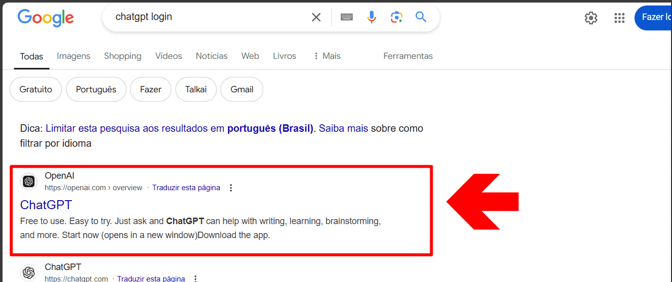 imagem mostra um resultado de pesquisa no google